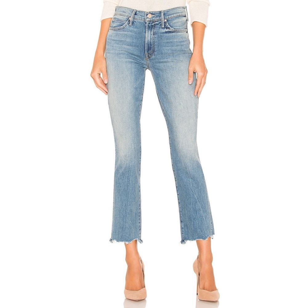 MOTHER The Rascal Ankle Chew in Truth or Dare Raw Hem Crop Jean Denim Lightwash